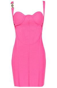 Kazrik Bustier Ribbed Structured Dress In Hot Pink