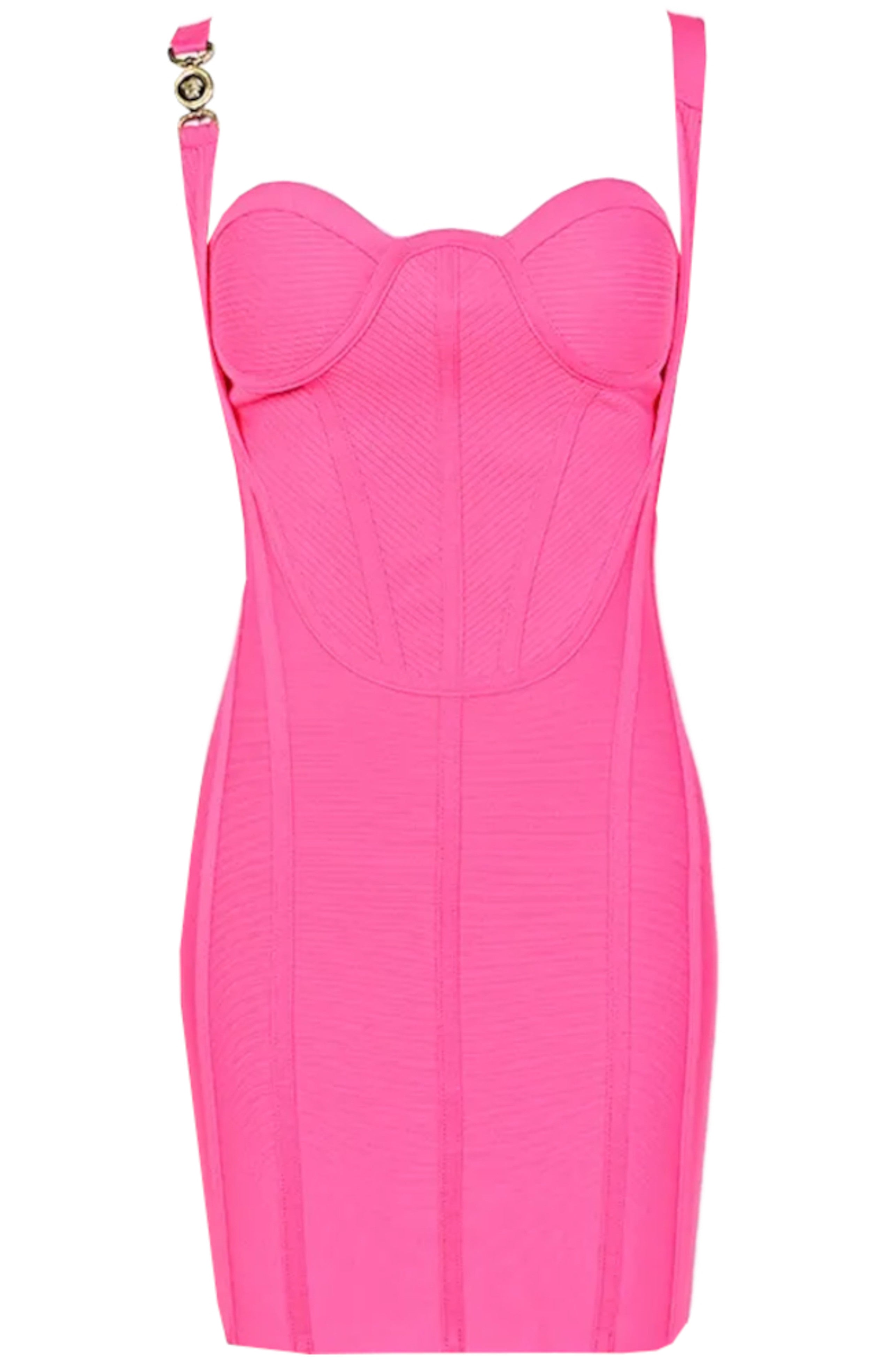 Kazrik Bustier Ribbed Structured Dress In Hot Pink