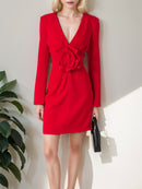 Natosha V Neck Flower Mini Dress In Red