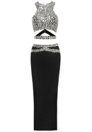 Akikta Crystal Cut Out Two Piece Maxi Dress In Black