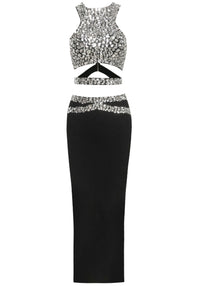 Akikta Crystal Cut Out Two Piece Maxi Dress In Black