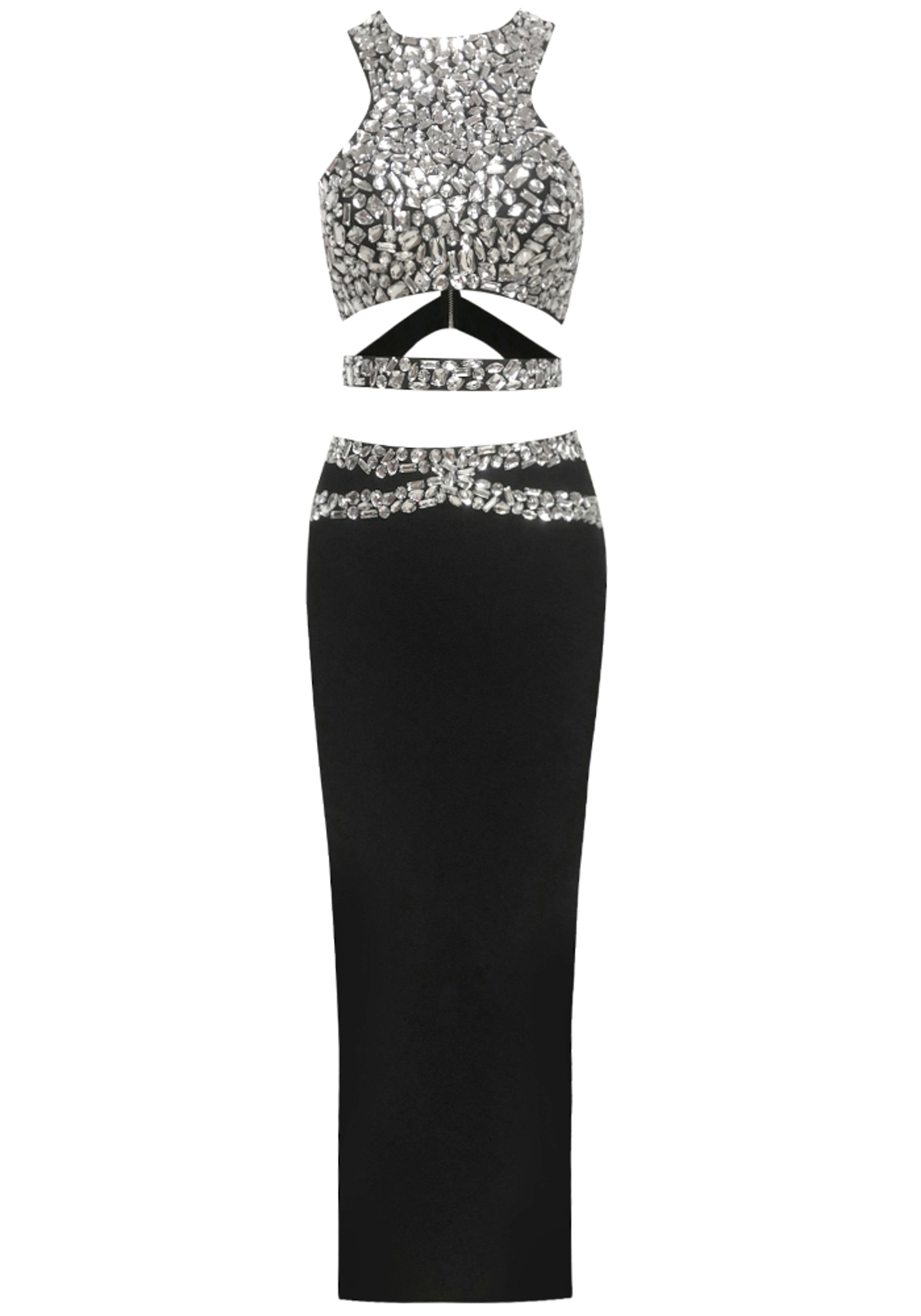 Akikta Crystal Cut Out Two Piece Maxi Dress In Black