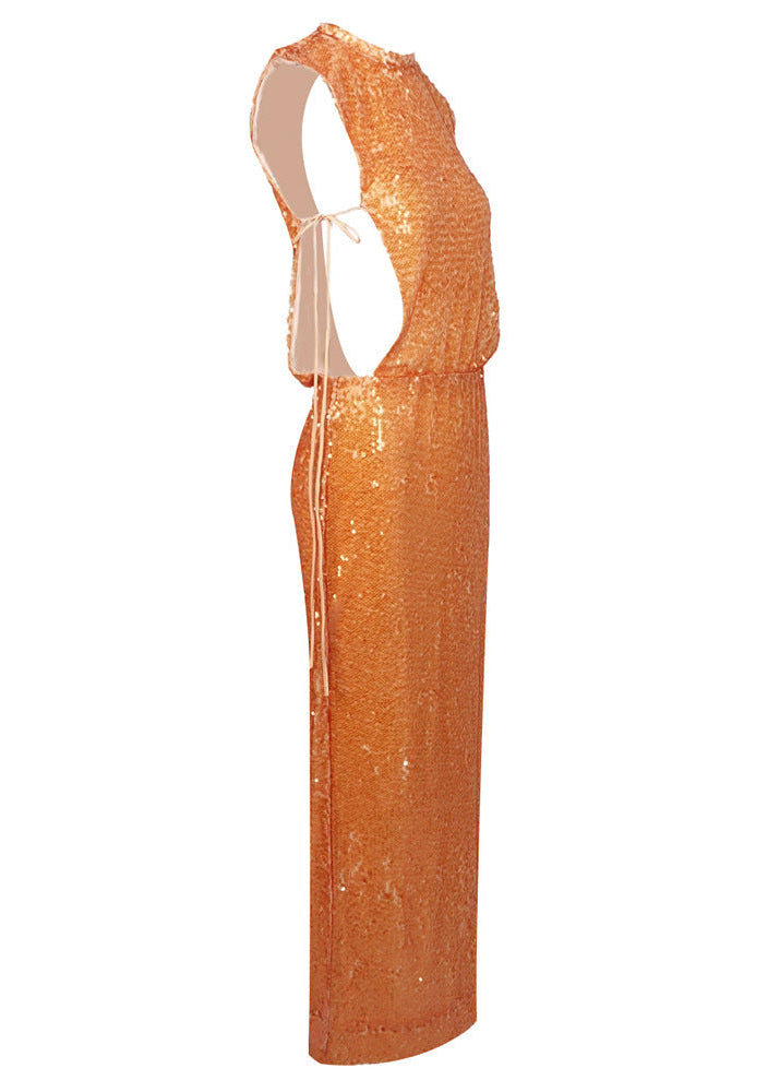 Kasen Sequin Maxi Dress In Orange