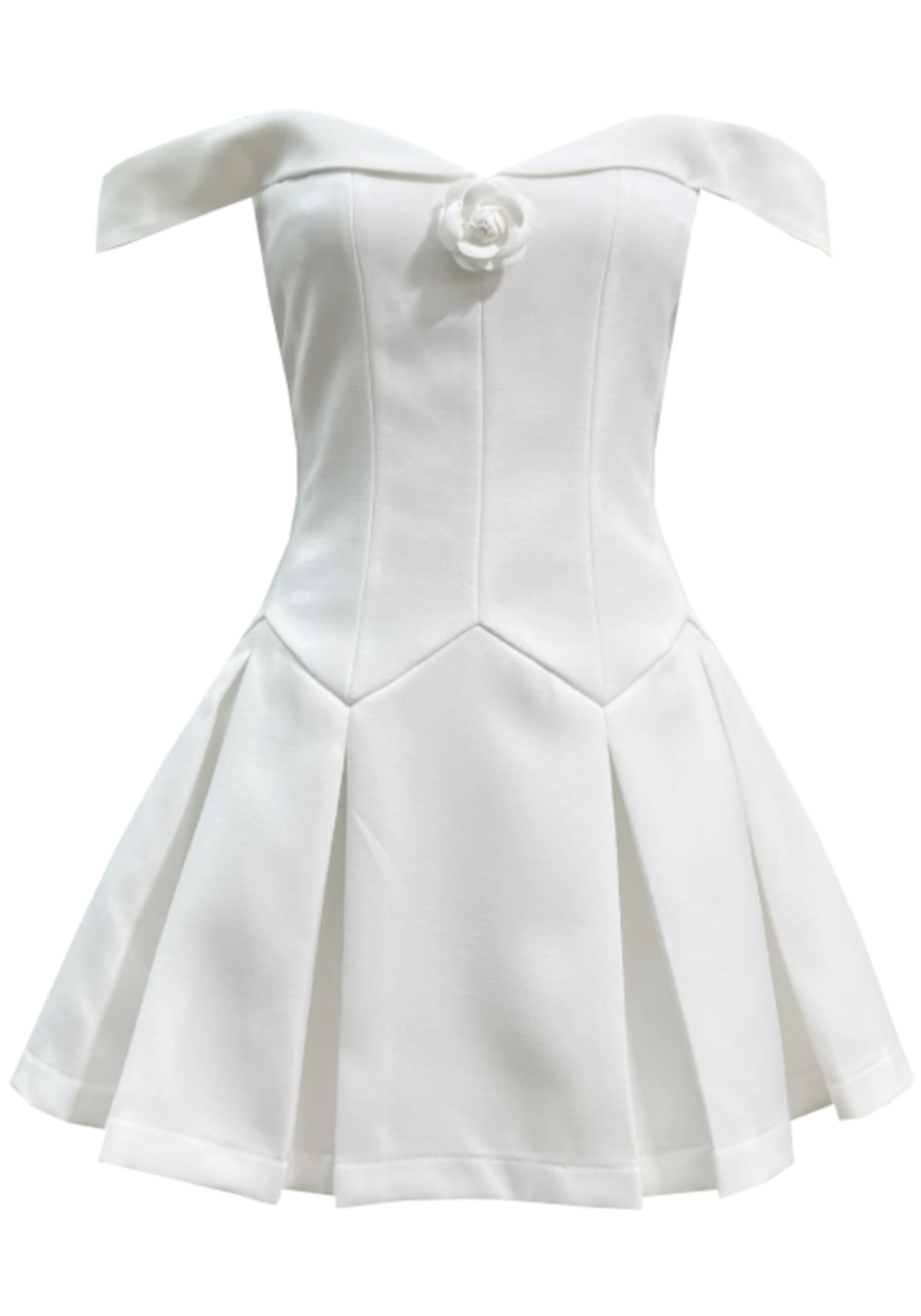 Nacala Floral Detail Bardot A Line Dress In White