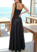Bouvier Asymmetric Cut A Line Maxi Dress In Black