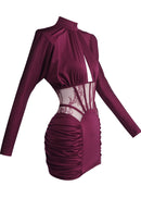 Geotra Long Sleeve Lace Corset Mini Dress In Burgundy