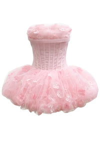 Alviva Strapless Floral Corset Bubble Mini Dress In Pink