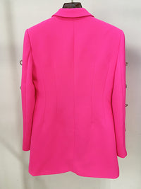 Syriel Long Sleeve Pearl Crystal Bow Blazer Mini Dress In Pink