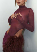 Birch High Neck Split Mesh Skirt Set