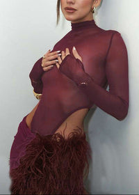 Birch High Neck Split Mesh Skirt Set