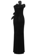 Lyman Strapless Floral Detail Maxi Velvet Dress In Black