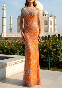Roselani Strapless Crystal Maxi Dress In Orange
