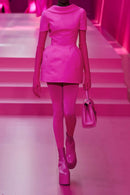 Lux Short Sleeve Bow Mini Dress In Pink