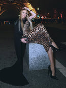 Vyron Cape Animal Print Maxi Dress