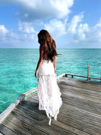 Jexara Lace Ruched Corset Maxi Dress In White