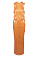 Kasen Sequin Maxi Dress In Orange