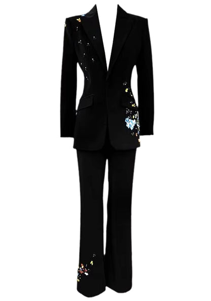 Penez Long Sleeve Sequin Floral Detail Suit In Black