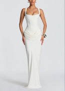 Feyza Corset Draped Maxi Dress In White