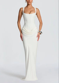 Feyza Corset Draped Maxi Dress In White