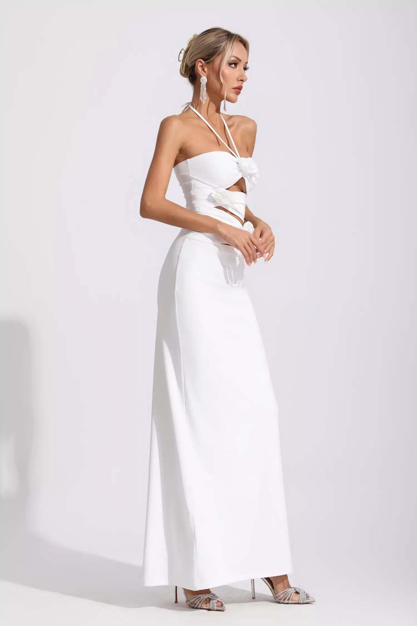 Mola Halterneck Cutout Maxi Dress In White