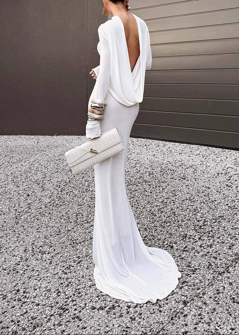 Fares Long Sleeve Backless Maxi Dress In White
