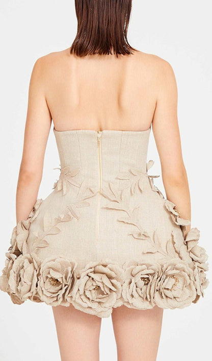 Adlai Linen Corset Flower Details Mini Dress In Beige