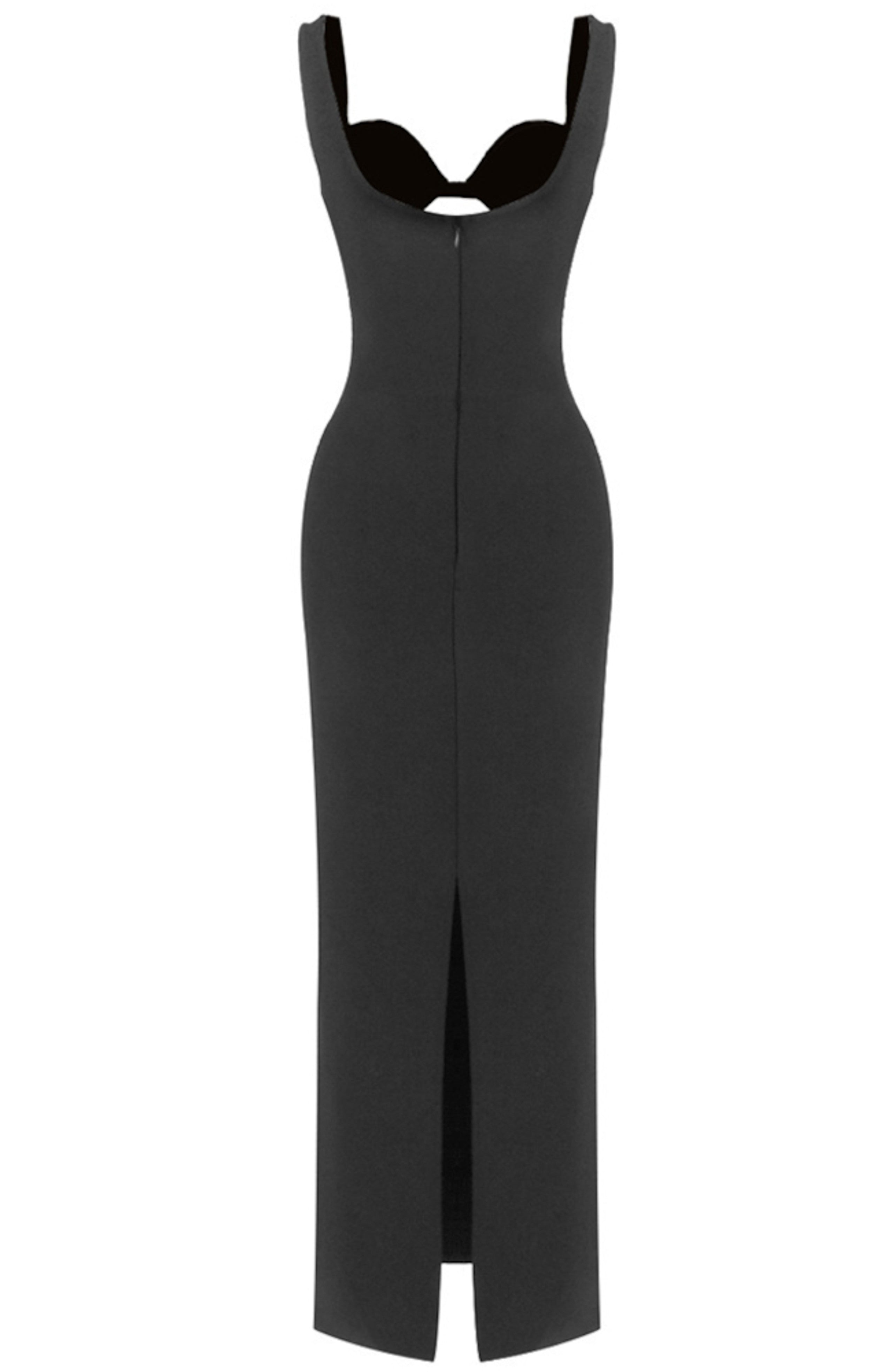 Elvrik Crystal Cutout Bustier Maxi Dress In Black
