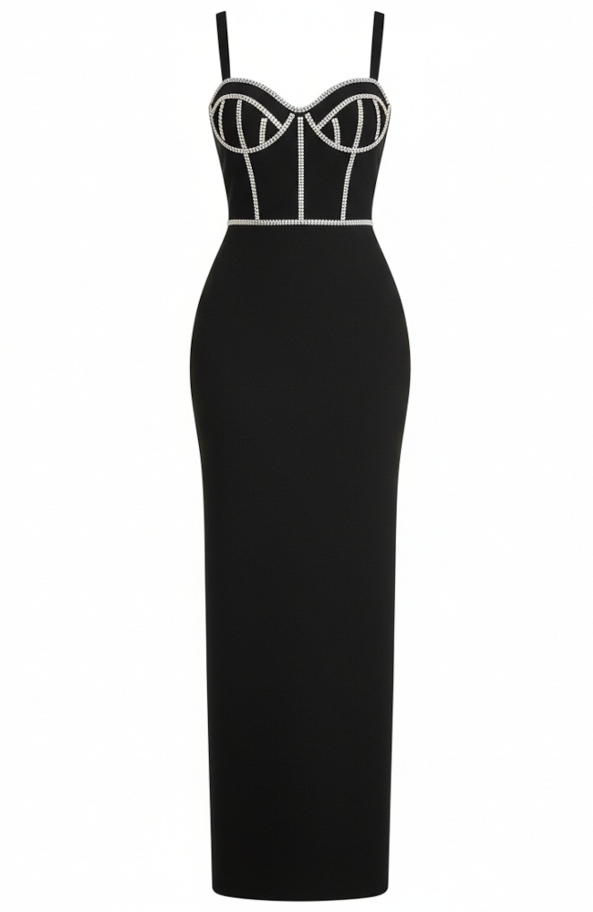 Naeldrin Crystal Embellished Bustier Maxi Dress In Black