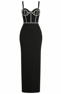 Naeldrin Crystal Embellished Bustier Maxi Dress In Black