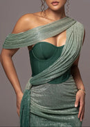 Piroska Ribbon-Design Corset Maxi Dress In Green