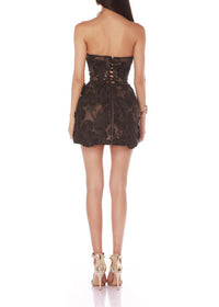 Alcuin Strapless Flower Embroidered Mini Dress In Black