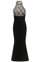 Ronica Halter Crystal Mermaid Maxi Dress In Black