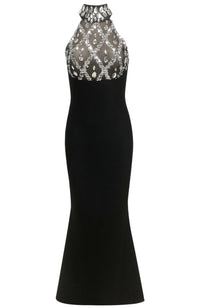 Ronica Halter Crystal Mermaid Maxi Dress In Black