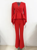 Nero Ruffled Blazer Pants Set In Red