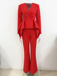 Nero Ruffled Blazer Pants Set In Red
