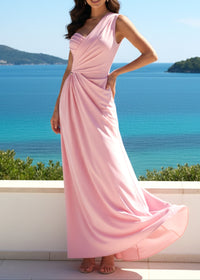 Syrax One Shoulder Draped Maxi Dress In Pink