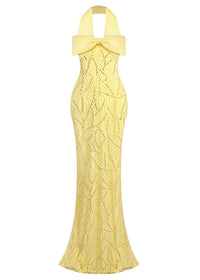 Grabena Halter Bow Detail Maxi Dress In Yellow