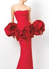 Baeluna Strapless Floral Detail Maxi Dress In Red