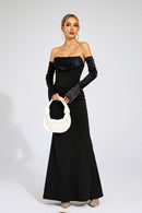 Radka Long Sleeve Strapless Draped Maxi Dress In Black