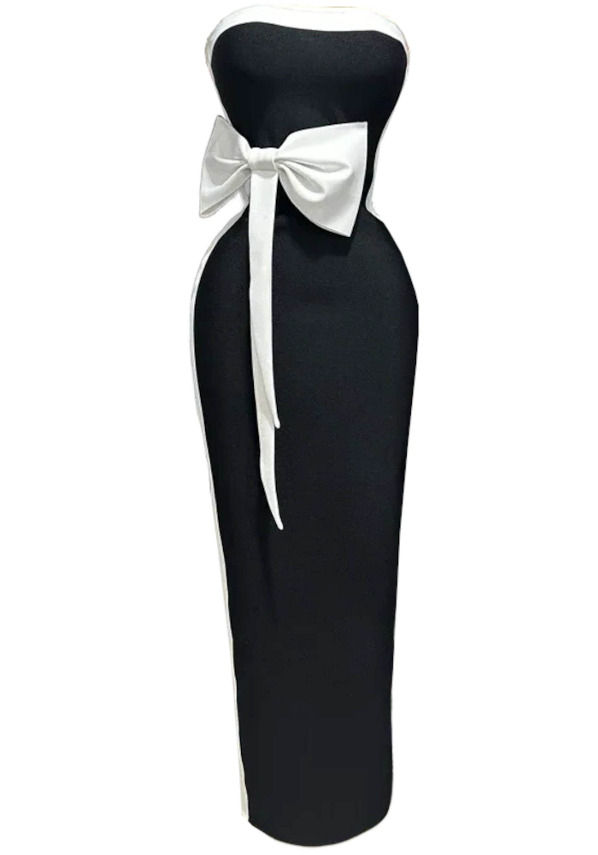 Rawiya Strapless Bow Detail Maxi Dress In Black