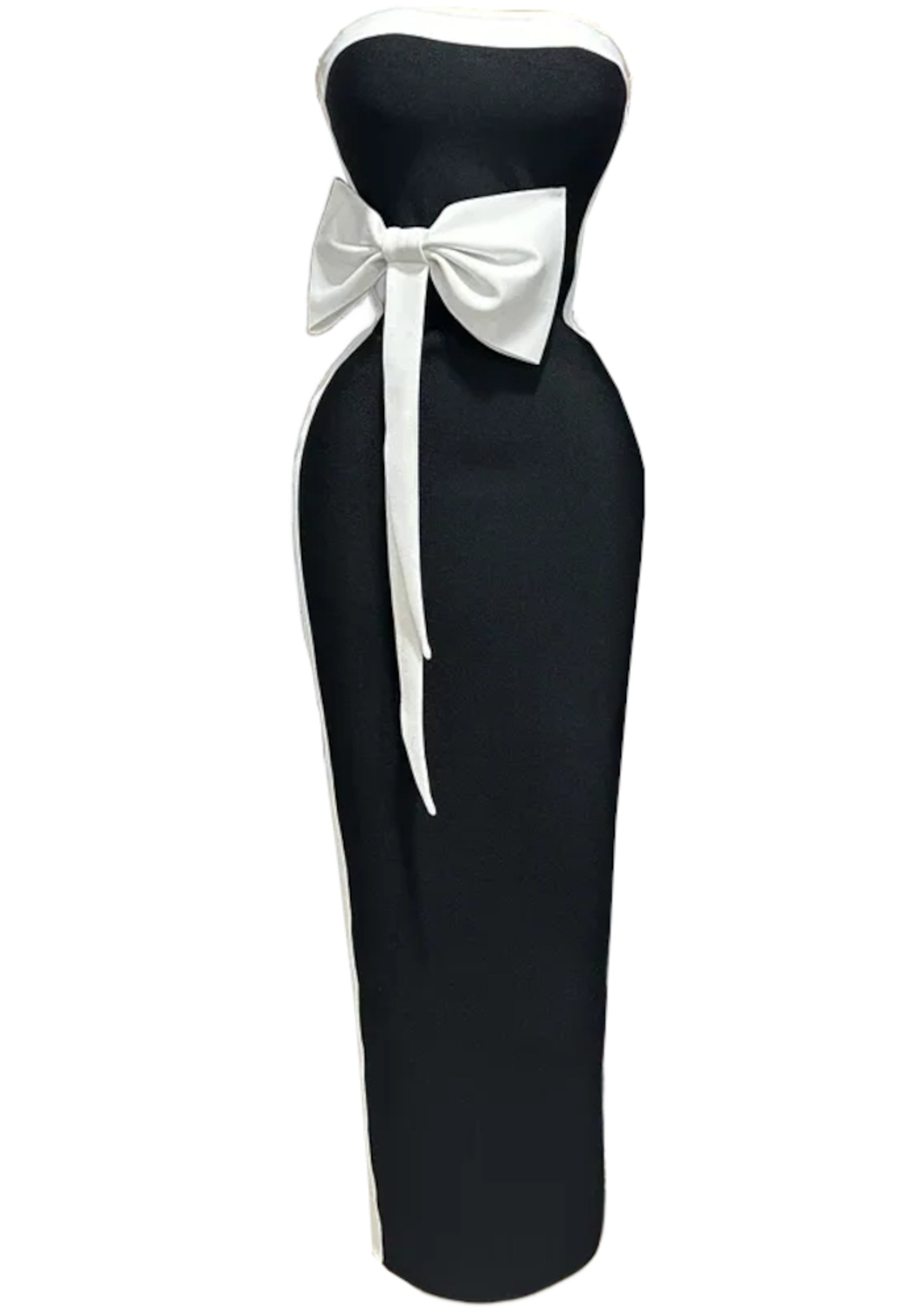 Rawiya Strapless Bow Detail Maxi Dress In Black
