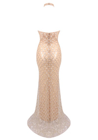 Eldrian Halter Sequin Maxi Dress In Nude