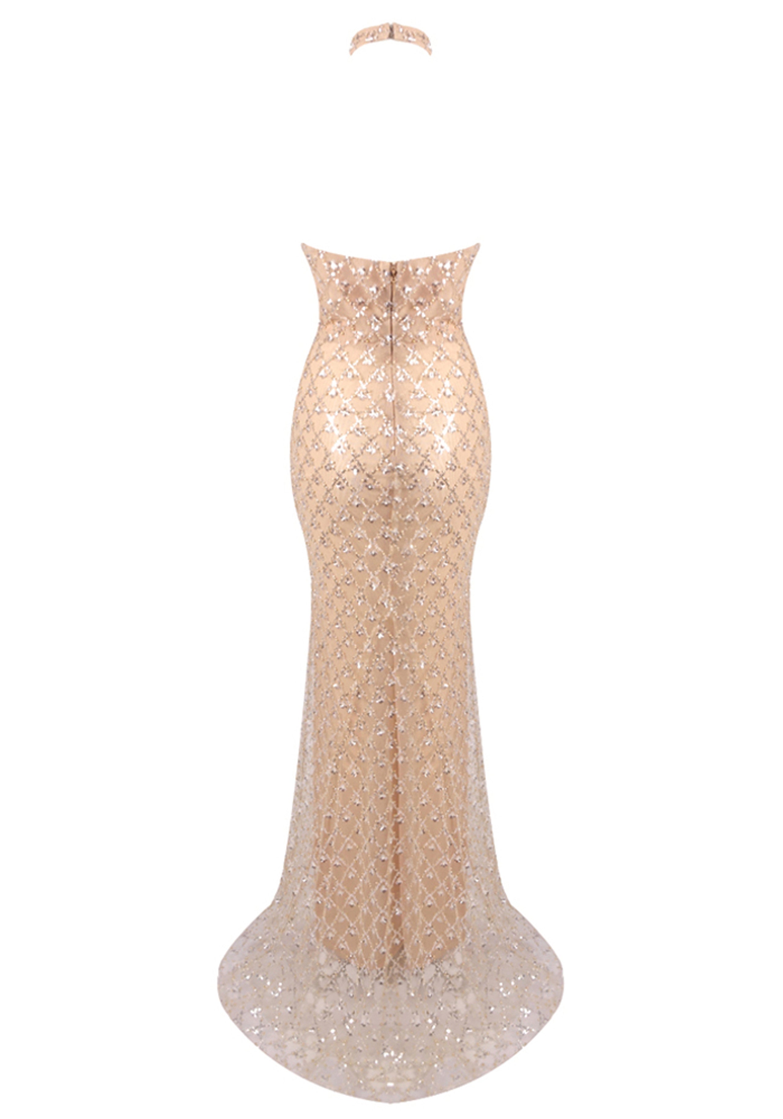Eldrian Halter Sequin Maxi Dress In Nude