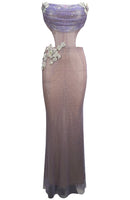 Nazra Strapless Floral Sparkly Maxi Dress In Pink