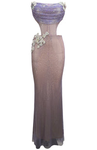 Nazra Strapless Floral Sparkly Maxi Dress In Pink