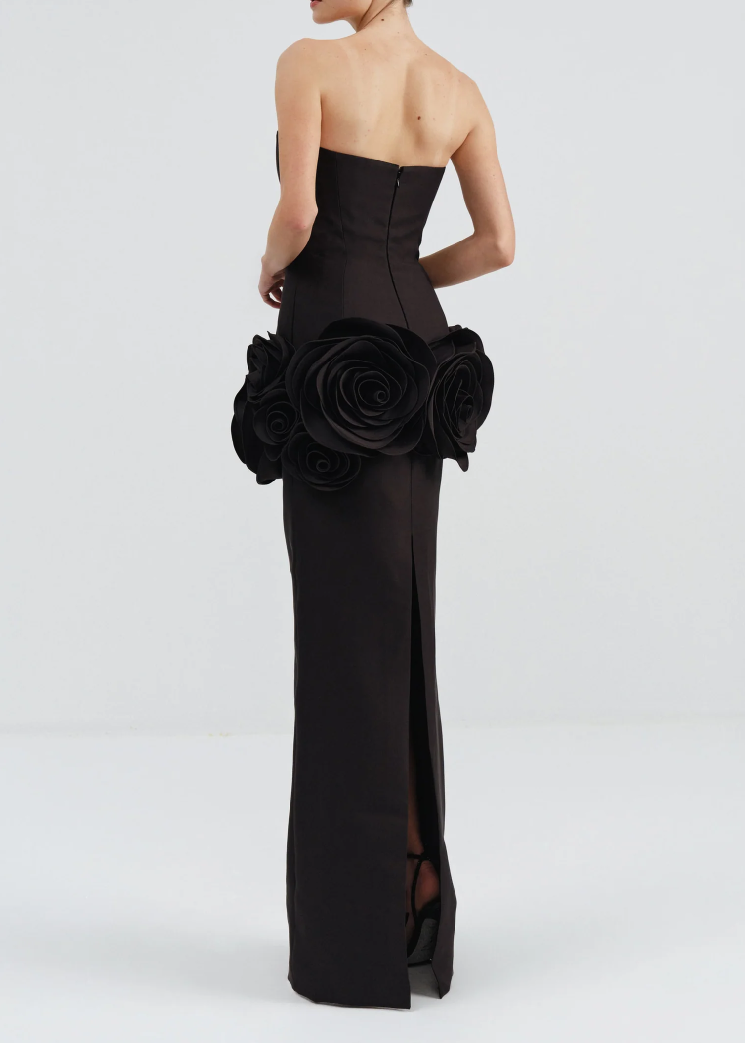 Baeluna Strapless Floral Detail Maxi Dress In Black