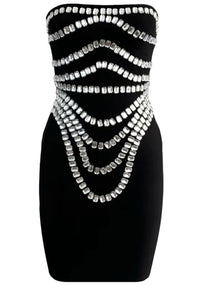 Yorick Strapless Crystal Trim Dress In Black