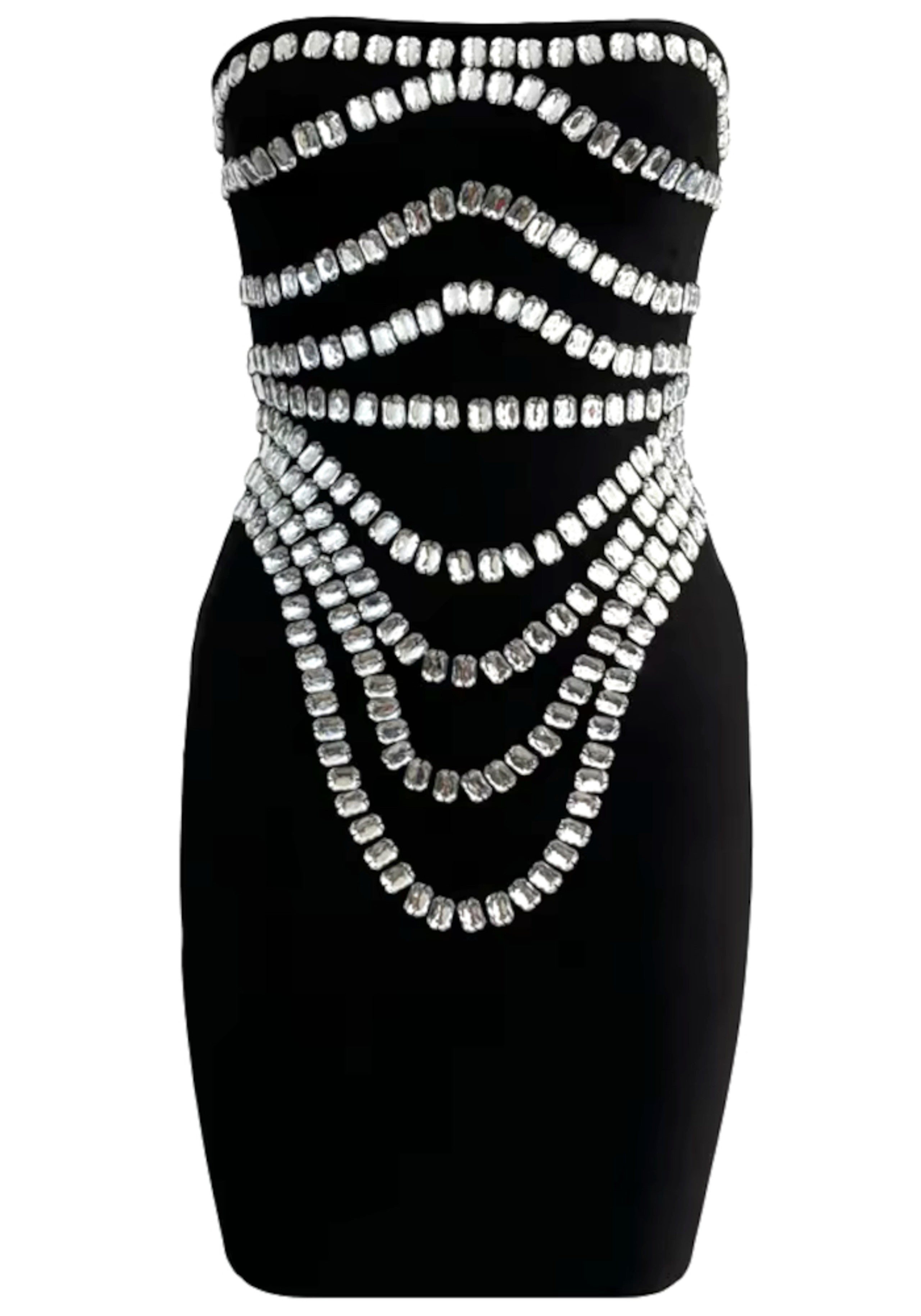 Yorick Strapless Crystal Trim Dress In Black