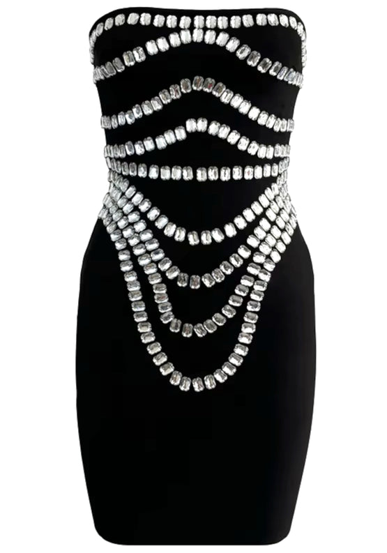Yorick Strapless Crystal Trim Dress In Black