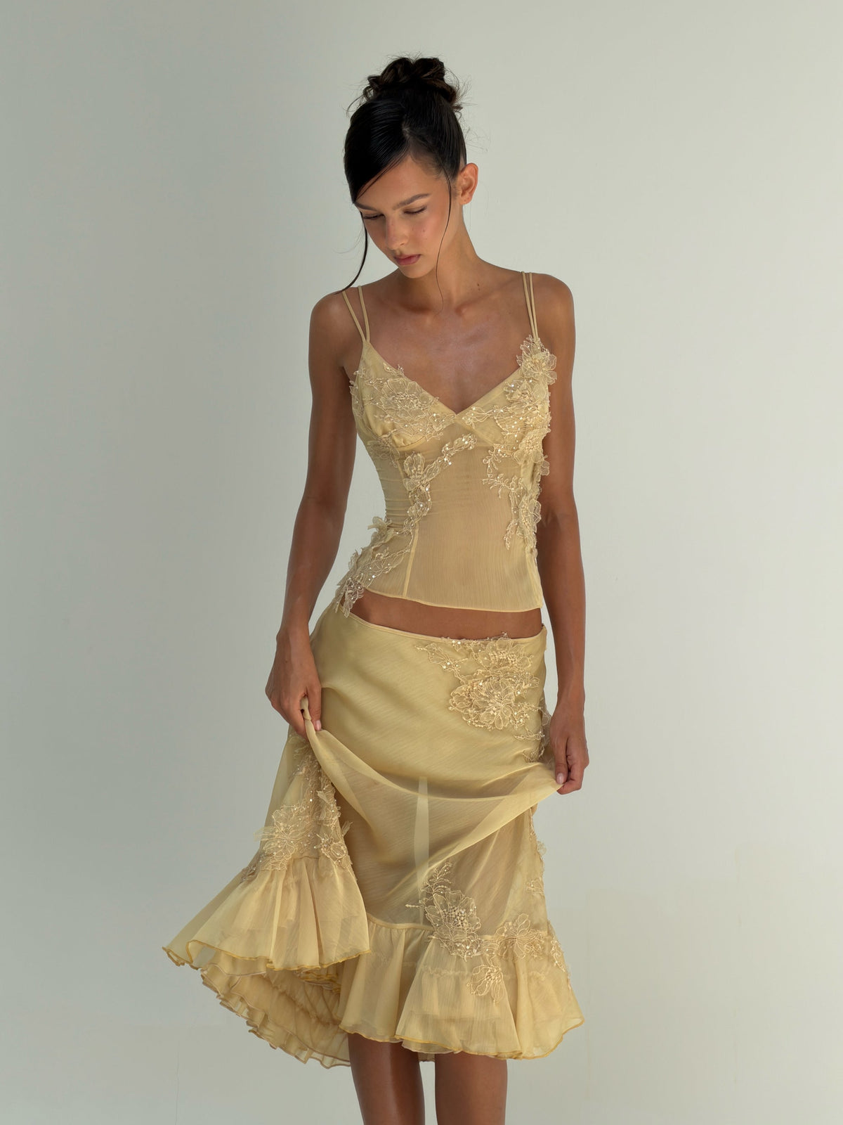 Coralis Embroidered Sequin Top And Ruffled Skirt Two-piece Set